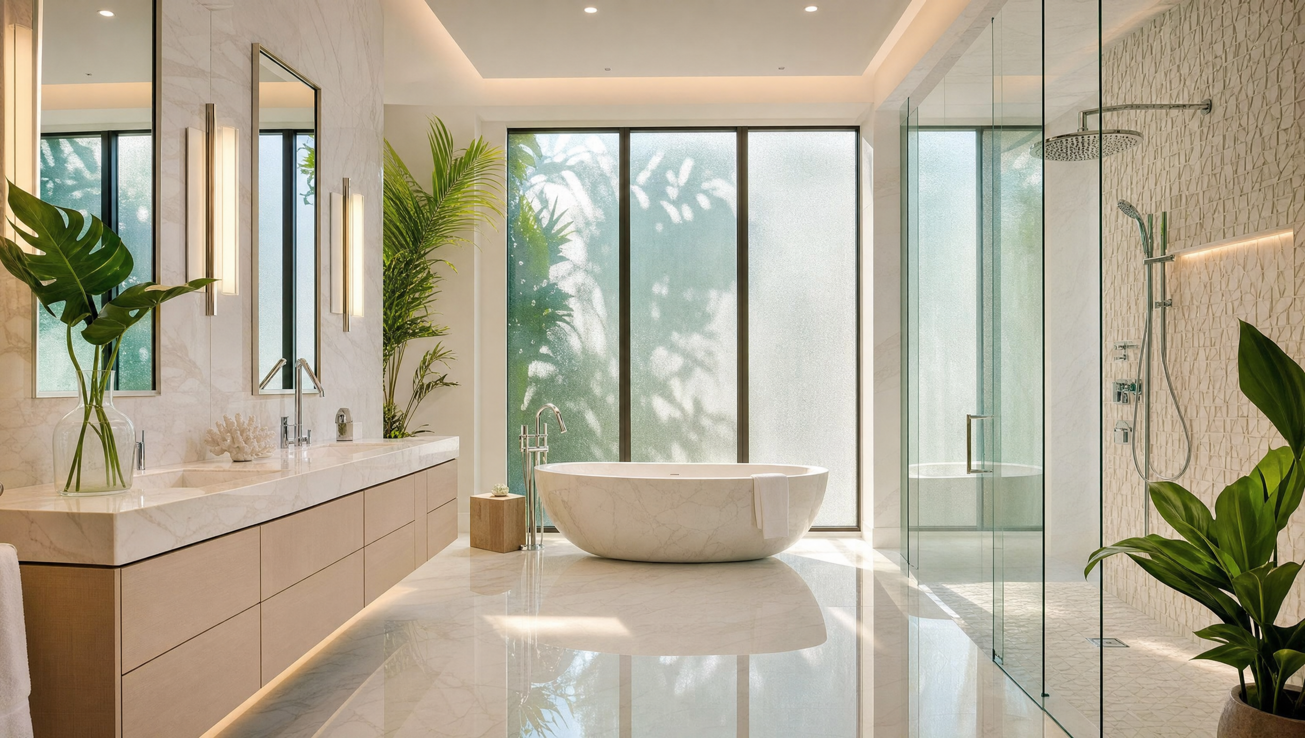 Finished primary bathroom with new fixtures in a South Florida home